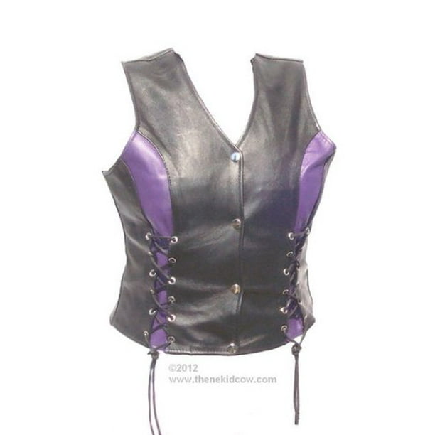 Womens Premium Genuine Leather Motorcycle Ladies Lightweight Bikers Riding Vest with Front Lacing Hot Pink Accents- Satin Lined The Nekid Cow L Womens Premium Genuine Leather Motorcycle Ladies Lightweight Bikers Riding Vest with Front Lacing Hot Pink Accents- Satin Lined The Nekid Cow L